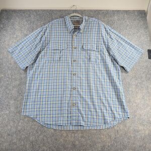 Duluth Trading Co Men's 2XL Short Sleeve Button-Up Performance Shirt Blue Plaid
